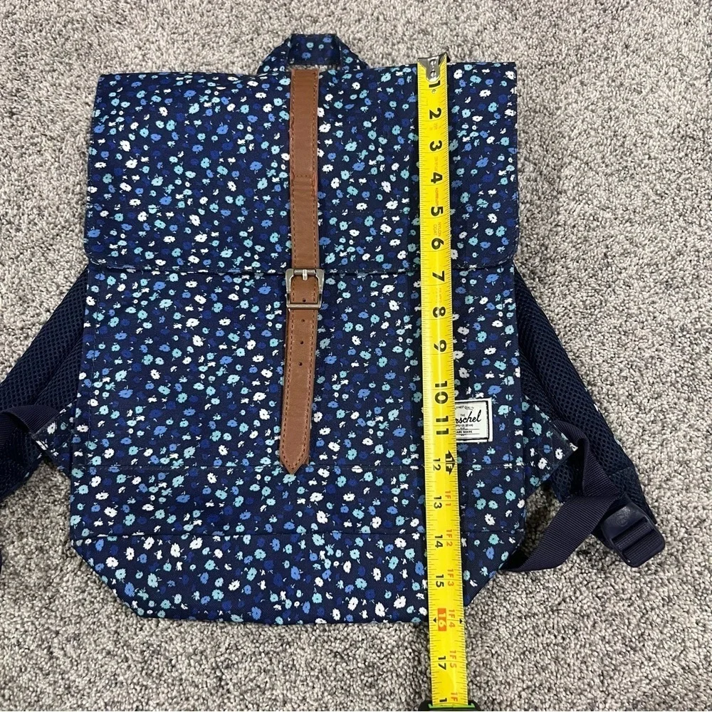 Herschel Supply Company Blue Brown Floral Canvas Flap Magnetic Closure Backpack
